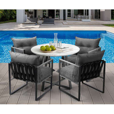 5PCS Outdoor Dining Set Round Table and Chairs with Cushions