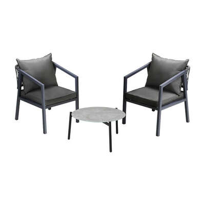 3PCS Outdoor Patio Set 50cm Coffee Table Grey Chairs