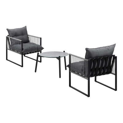 3PCS Outdoor Patio Set 50cm Grey Table Cushioned Armchairs