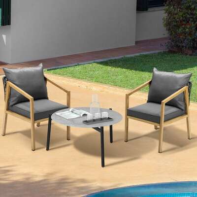 3PCS Outdoor Patio Set 70cm Coffee Table Natural Chairs