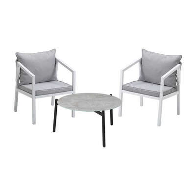 3PCS Outdoor Patio Set 70cm Coffee Table White Chairs