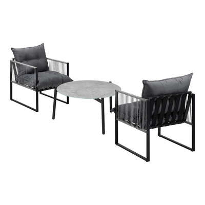 3PCS Outdoor Patio Set Grey 70cm Table Cushioned Armchairs
