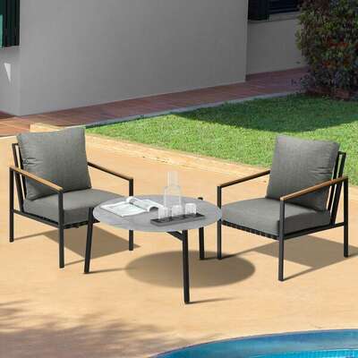 3PC Outdoor Patio Lounge Set 70cm Coffee Table Sofa Chairs