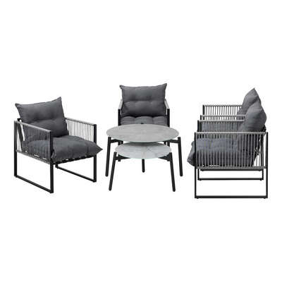 6PCS Outdoor Patio Set Grey Coffee Table Set Lounge Chairs
