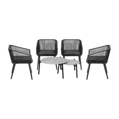 6PCS Outdoor Patio Set 2pc Coffee Table Polyester Chair Rope