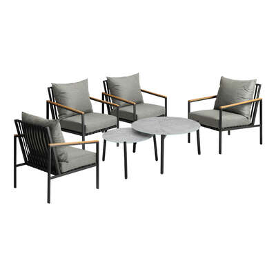 6PCS Outdoor Lounge Set with Grey Chairs & 50/70cm Coffee Table for Patio
