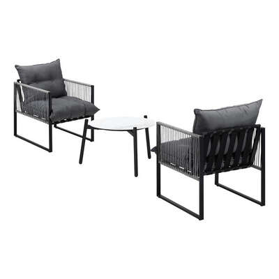 3PCS Outdoor Patio Set 50cm White Table Cushioned Armchairs