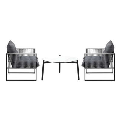 3PCS Outdoor Patio Set White 70cm Table Cushioned Armchairs
