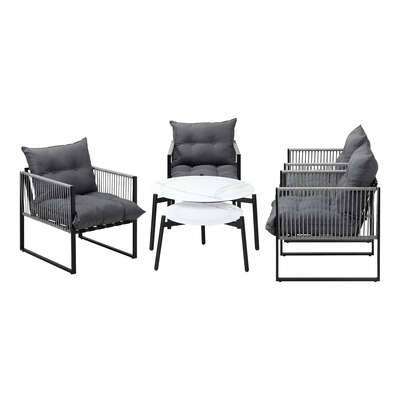 6PCS Outdoor Patio Set White Coffee Table Set Lounge Chairs