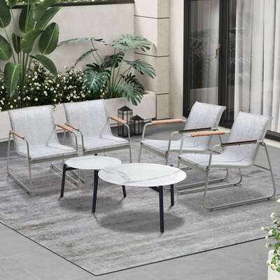 6PCS Outdoor Patio Set Textilene Chairs with Lounge Coffee Table Set