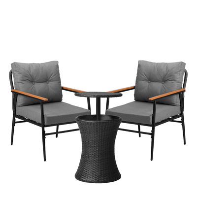 Outdoor Lounge Setting Ice Bucket Black Table 2 Seater