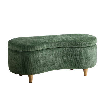 Storage Ottoman Cashew Footstool Chenille Chest Box Green Fabric