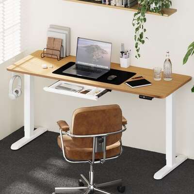 160cm Standing Desk With Drawer Motorized Adjustable White