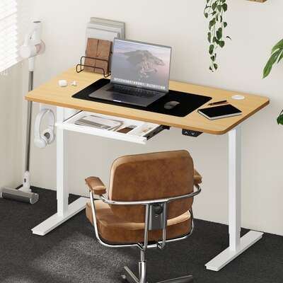 140cm Electric Standing Desk with Drawer Adjustable White & Oak