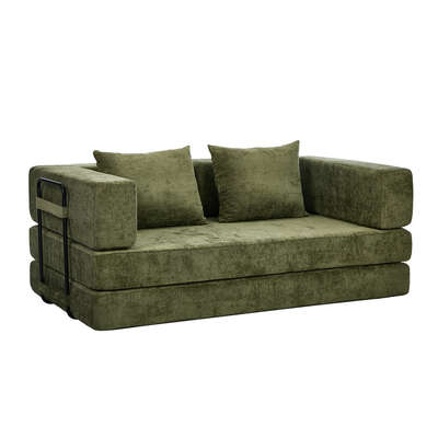 Convertible Loft Sofa Bed Futon Pull Out Couch Chenille Green