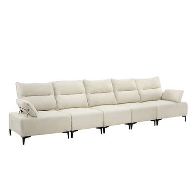 5 Seater Sofa Couch Chenille Adjustable Armrest Chair Beige