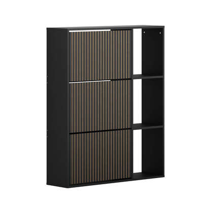 Shoe Rack Storage Cabinet with Display Shelves Black