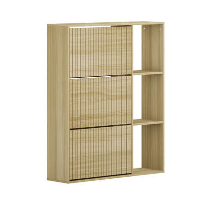 Shoe Rack Storage Cabinet with Display Shelves Natural