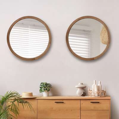 Round Wall Mirrors Walnut 70cm Set of 2 | EXTG
