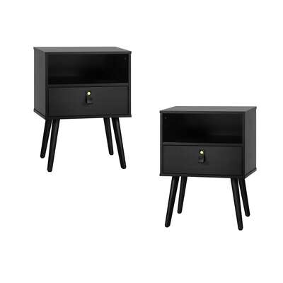 2X Bedside Tables with Leather Handle Black