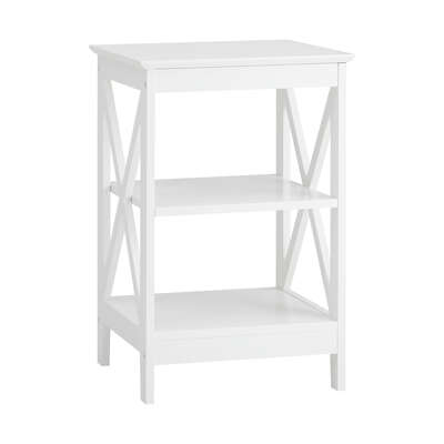Side Table 3-tier Shelf X-Structured Sides White
