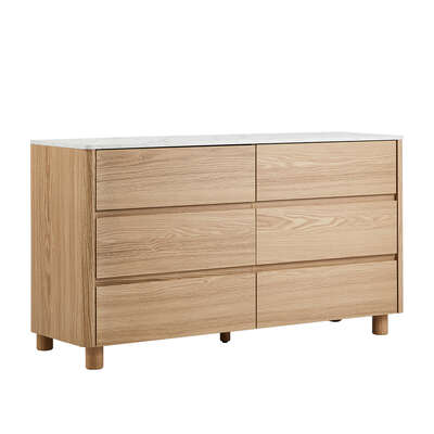 6 Chest of Drawers Dresser  Marble Top Natural