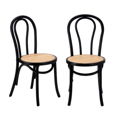 Dining Chair Solid Wooden Chairs Ratan Seat Black