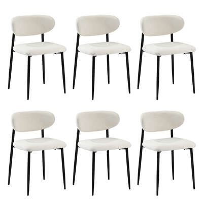 6x Dining Chairs Boucle Fabric Black&White