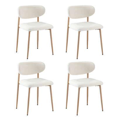 4x Dining Chairs Boucle Fabric Wood&White