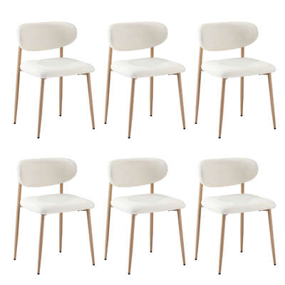 6x Dining Chairs Boucle Fabric Wood&White