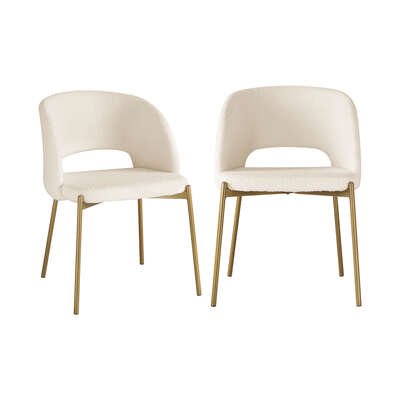 Dining Chair Set of 2 Sherpa White and Gold