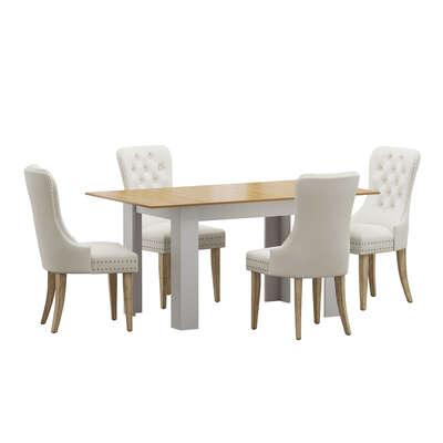 160cm Extendable Dining Table with 4PCS Chairs Velvet Beige