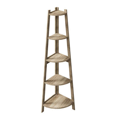 Corner Ladder Shelf 5 Tier Display Stand Bookshelf Natural