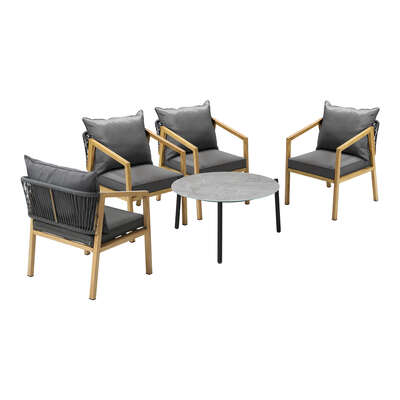 5PCS Outdoor Patio Set 70cm Coffee Table Grey and Natural Chairs