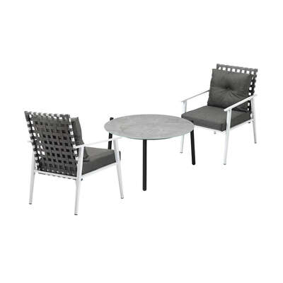 3pc Outdoor Lounge Sets 70CM Grey Round Table Rattan Chairs