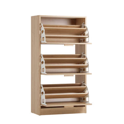 Shoe Cabinet 3 Compartment with Rows Rattan Doors