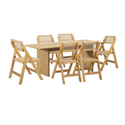180cm Rectangular Dining Table with 6PCS Dining Chairs Foldable Natural