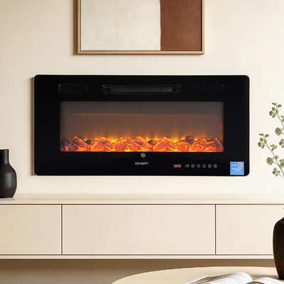 Electric Fireplace Fire Heater Wall Mounted Insert 3D Flame 1800W Remote Control