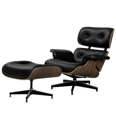  Armchair Lounge Chair and Ottoman Recliner Armchair Leather Plywood Black