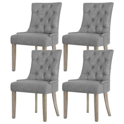Set of 4 French Provincial Dining Chairs in Grey Linen  Elegant Upholstered Chairs