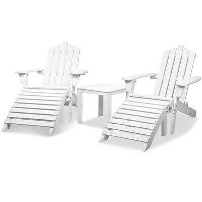 5 Piece Outdoor Wooden Adirondack Beach Chair and Table Set - White
