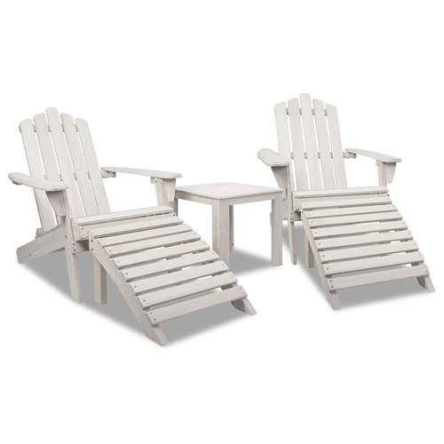 5pc Outdoor Wooden Adirondack Beach Chair and Table Set - Beige White