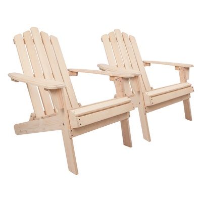 Patio Furniture Outdoor Chairs Beach Chair Wooden Adirondack Garden Lounge Recliner 2PC Beige