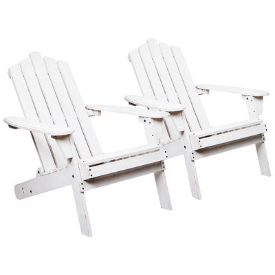 Patio Furniture Outdoor Chairs Beach Chair Wooden Adirondack Garden Lounge Recliner 2PC White
