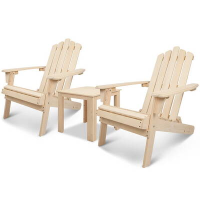 3 Piece Wooden Outdoor Beach Chair and Table Set 
