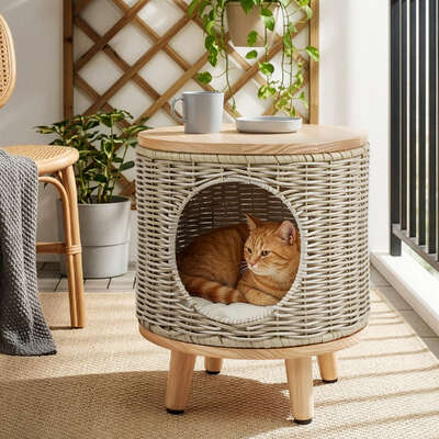 Rattan Pet Bed Side Table Outdoor Indoor | EXTG