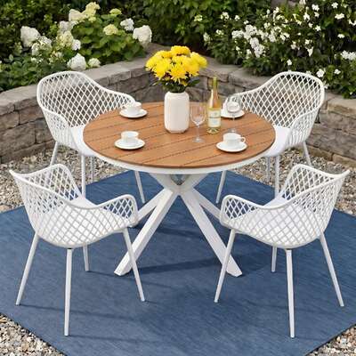 5-Piece Outdoor Dining Set Table Chairs White | EXTG
