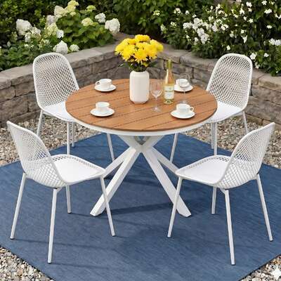 5-Piece Outdoor Dining Set Table Chairs White | EXTG
