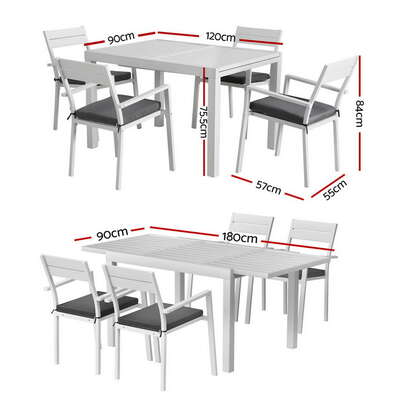  Outdoor Dining Set 5 Piece Aluminum Extendable Table Setting White