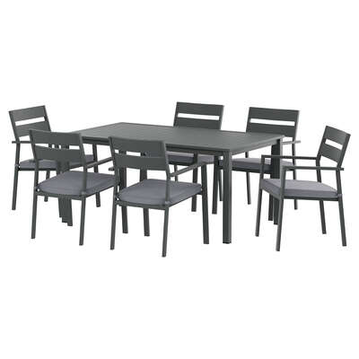 Outdoor Dining Set 7 Piece Aluminum Table And Chairs Black
